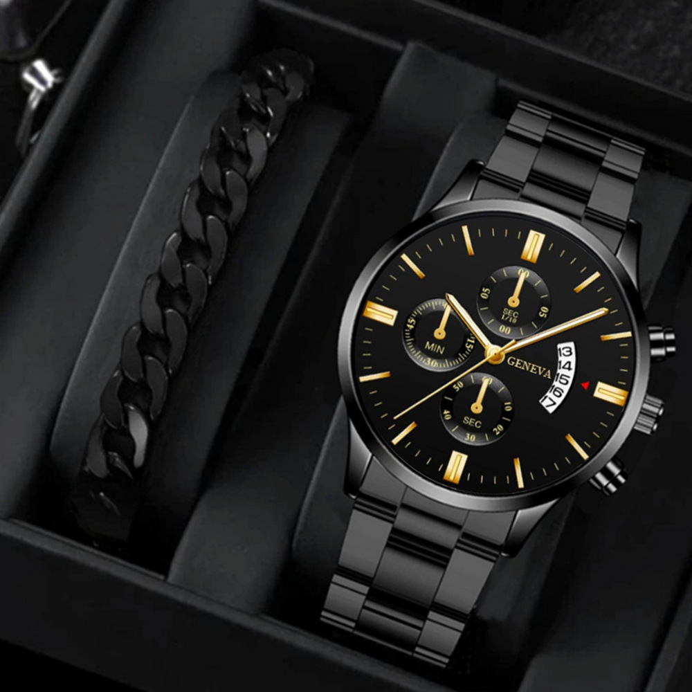 ChronoLink Elegant Watch Set Black Gold