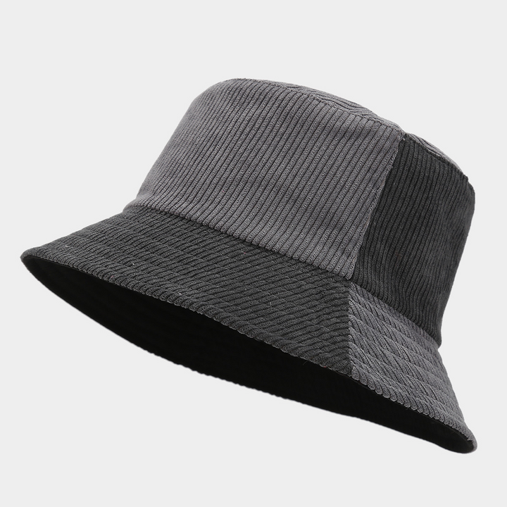 Stylish Corduroy Bucket Hat with Patches Gray