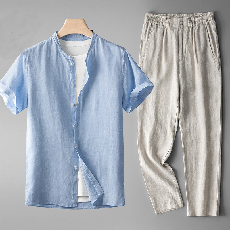 Premium Linen Bedding Set Sky Blue