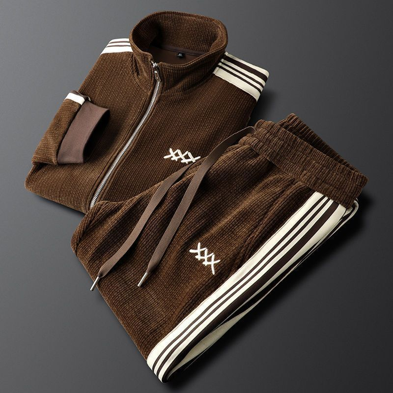 Trendy Corduroy Tracksuit Set Chestnut Brown