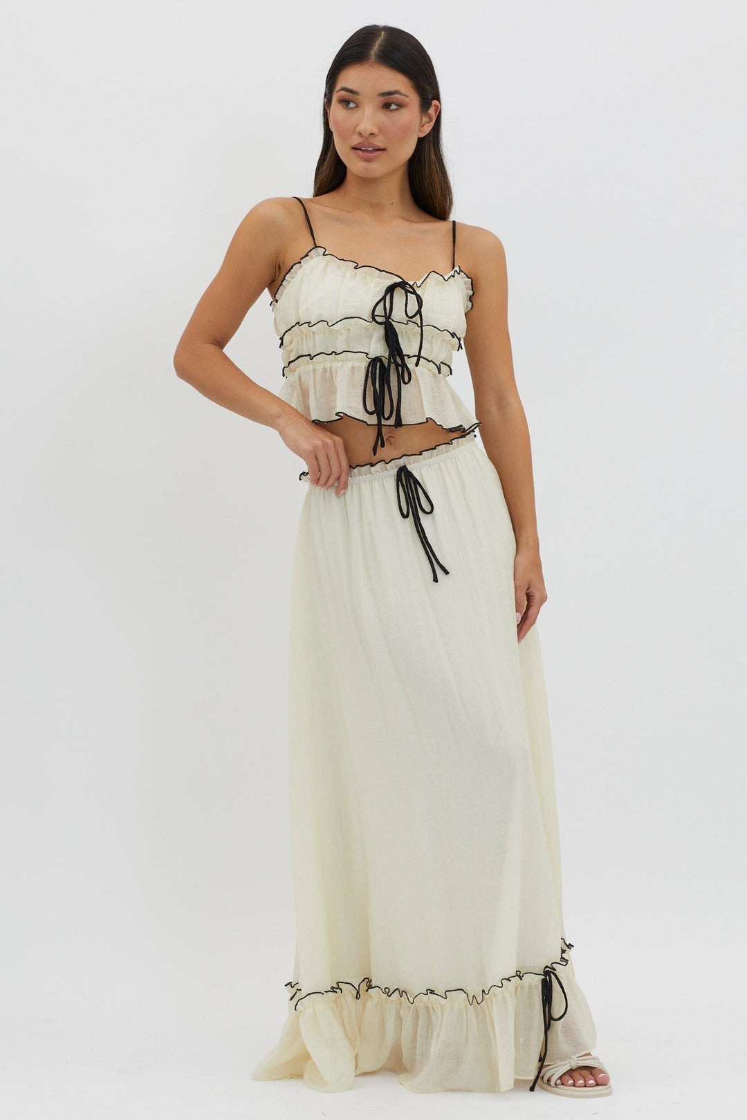 Cianna | Women's Two-Piece Summer Outfit – Top and Long Skirt White