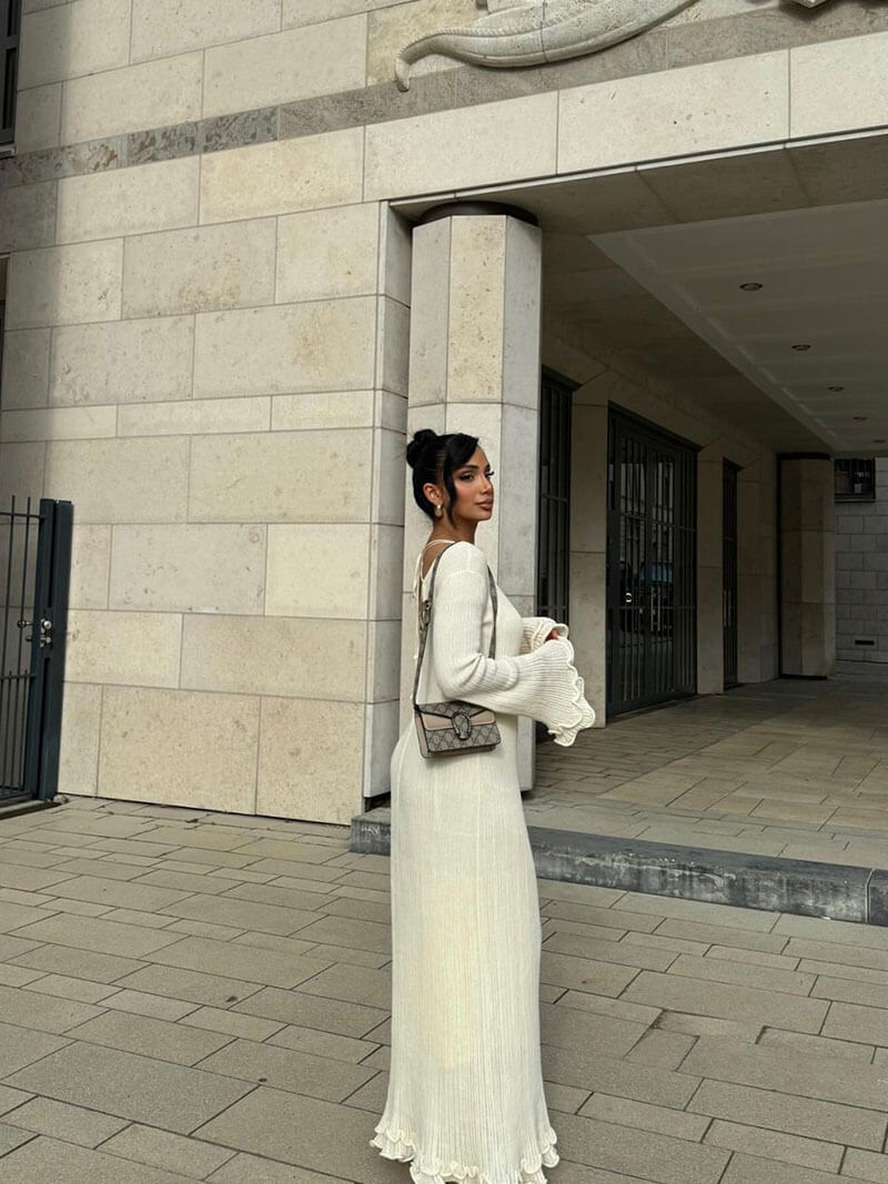 Clay | Women's Long Elegant Ruffle Dress with Flared Hem