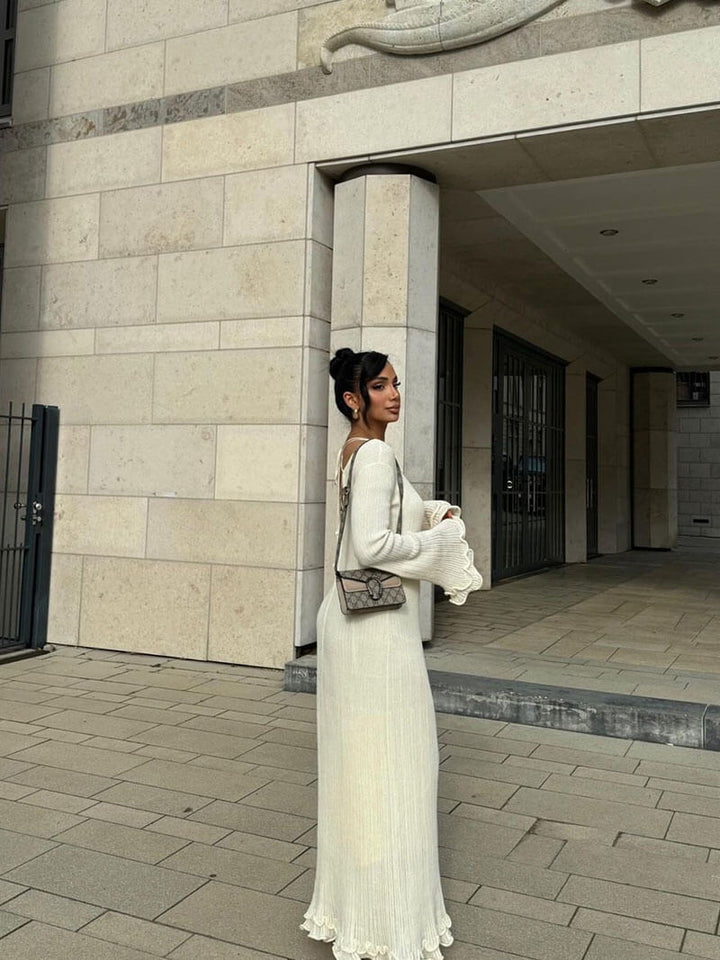 Clay | Women's Long Elegant Ruffle Dress with Flared Hem