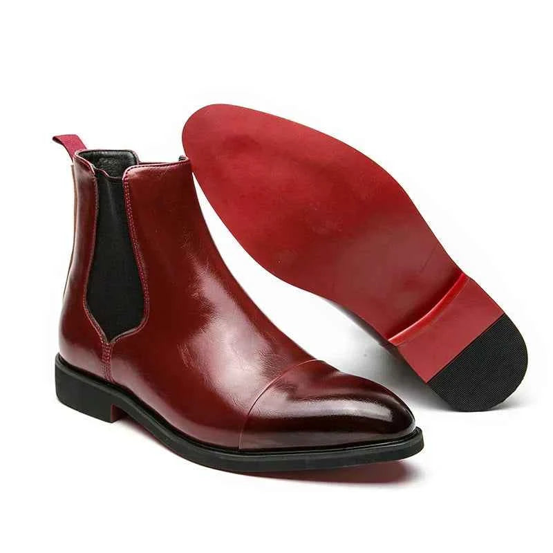 Men's Slip-Resistant Chelsea Winter Boots - Stylish & Comfortable Red
