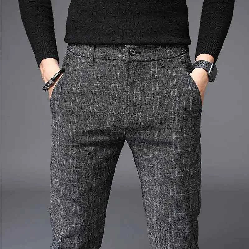 Men's Checked Dress Trousers - Stylish & Versatile Gray