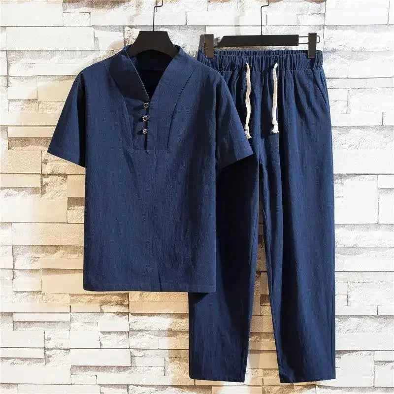 Comfortable Linen Bedding Set Navy blue