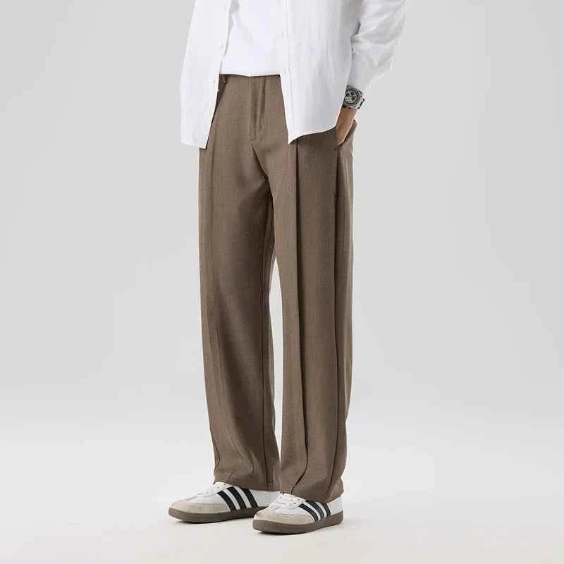 Men's Straight Leg Pleated Pants Brown