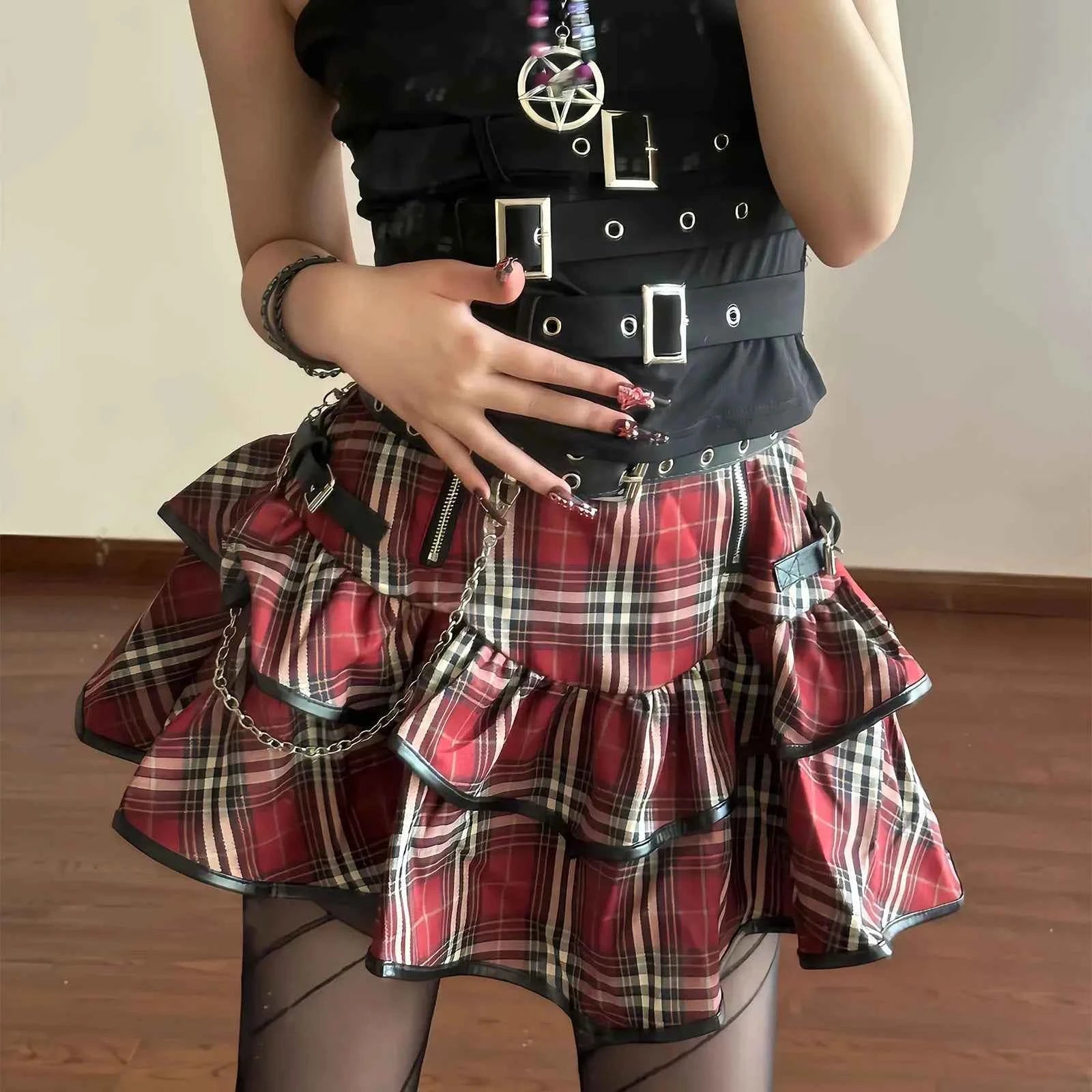Women's Ruffled Checked Mini Skirt