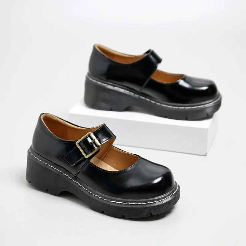 Vintage Buckle Mary Janes Women Loafers Black