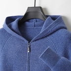 Wool Zip Hoodie Cardigan Men ‒ Thick Knit Autumn/Winter Zip Jacket Blue