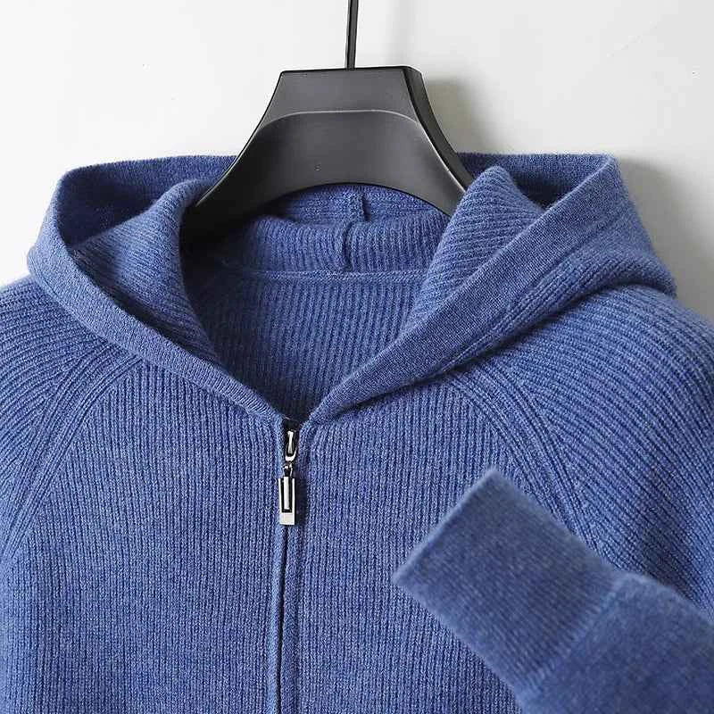 Men's Thick Knit Wool Zip Hoodie Cardigan - Autumn/Winter Jacket Blue