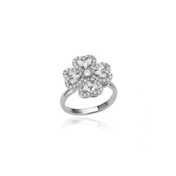 Adjustable Lucky Clover Ring Diamond Silver