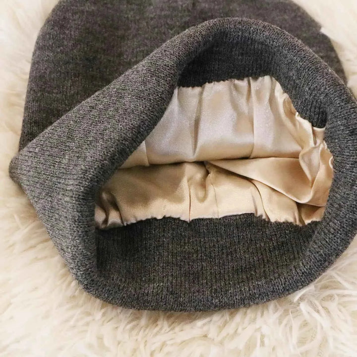 Wool Blend Ribbed Cuffed Beanie | Satin Lined for Comfort