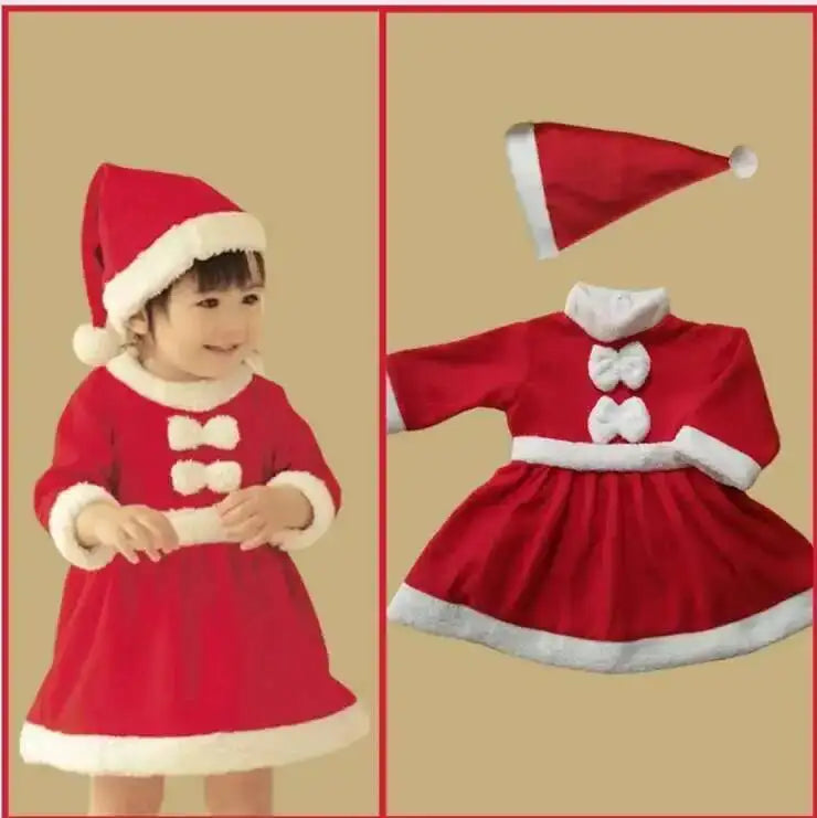 Halloween's Red Santa Claus Costume for Girls - Dress and Hat Set Dress Set As Photo