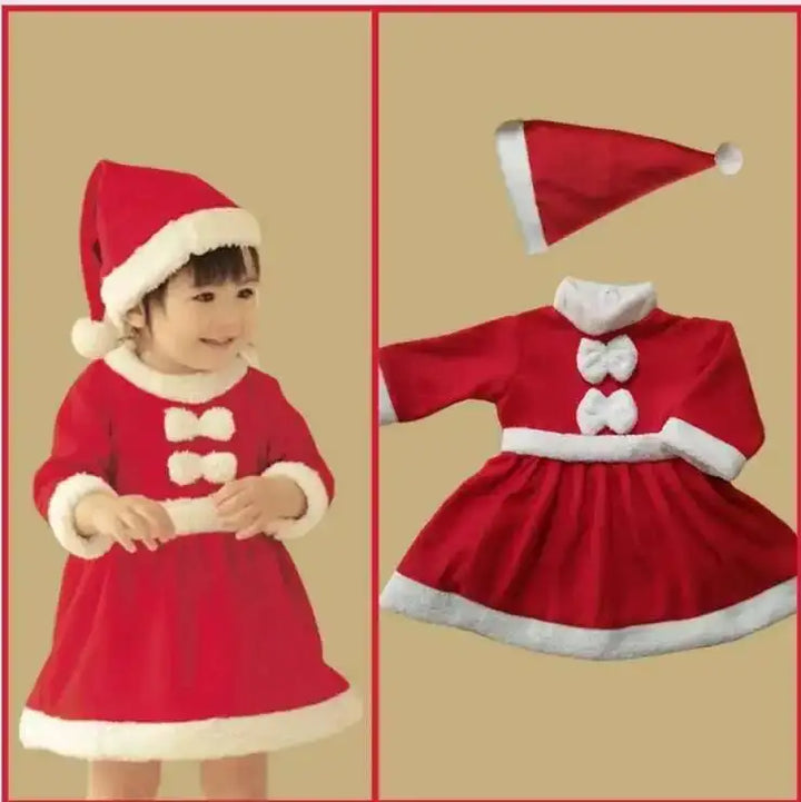 Halloween's Red Santa Claus Costume for Girls - Dress and Hat Set Dress Set As Photo