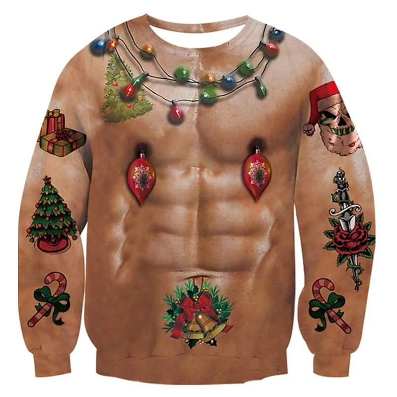 Sjov grim julesweater med 3D-print til mænd - festpullover som gave