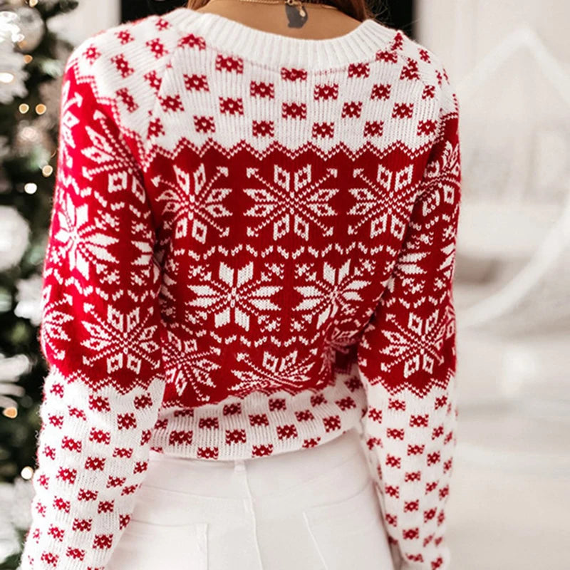 Women's Christmas Snowflake Knitted Long Sleeve O Neck Jumper