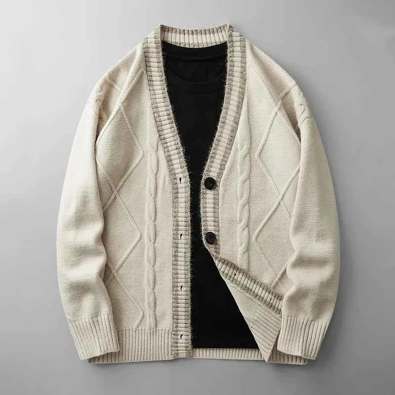 Men's Knit Cardigan - Stylish and Cozy Layering Piece White