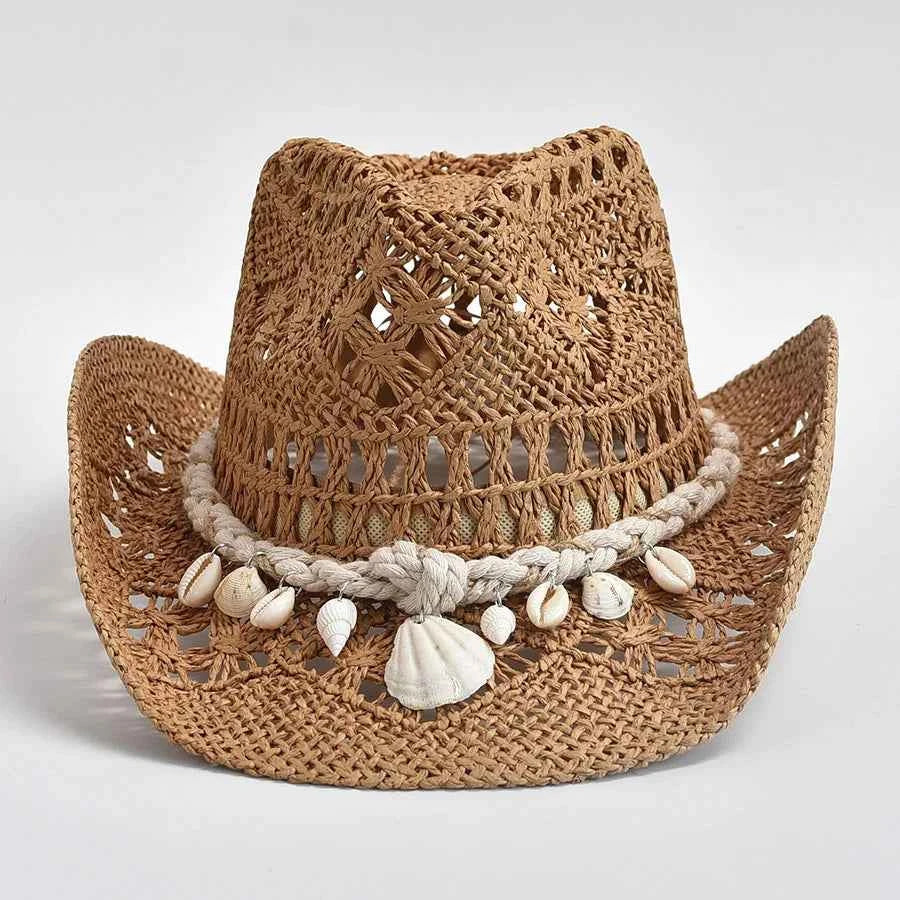 Beachy Seashell Straw Hat Khaki