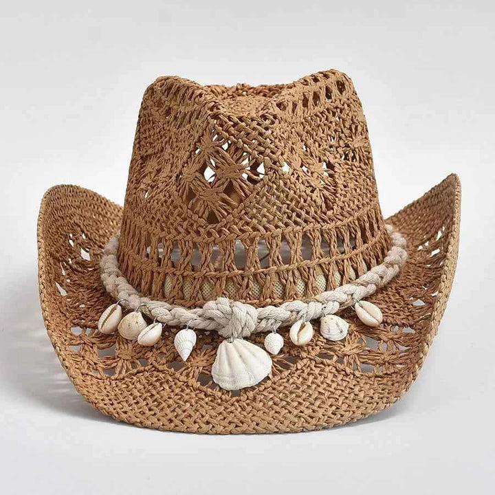 Beachy Seashell Straw Hat Khaki