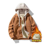 Men's Oversized Corduroy Hoodie Jacket – Textured Winter Streetwear Brown winter Plush