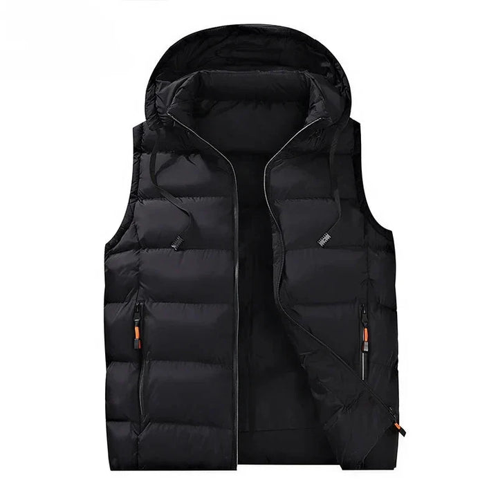 Men's Quilted Hooded Vest - Essential Warm Layer for Winter Black
