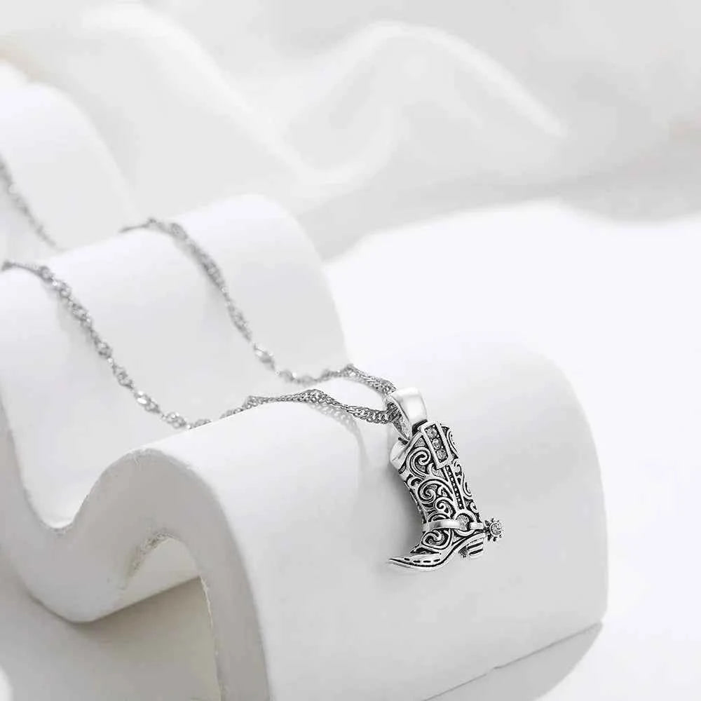 Rhinestone Cowboy Boot Charm Pendant Necklace