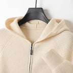 Wool Zip Hoodie Cardigan Men ‒ Thick Knit Autumn/Winter Zip Jacket Beige