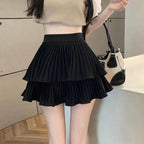 Women's Mini Skirt with Layered Pleats Black