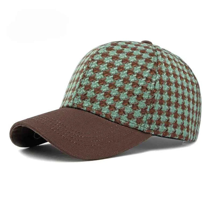 Houndstooth Pattern Canvas Cap Green