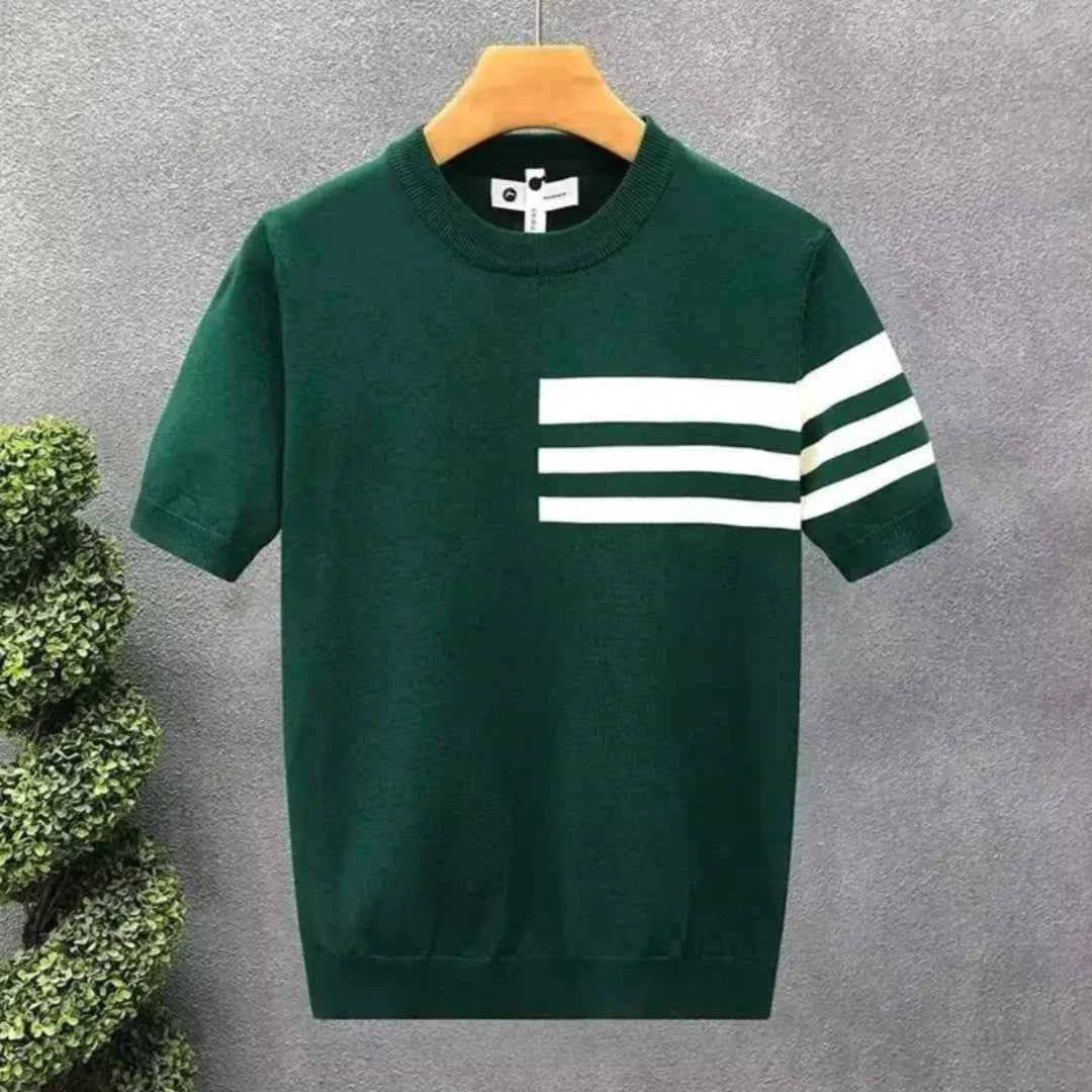 Men's Contrast-Stripe Knit Tee Green