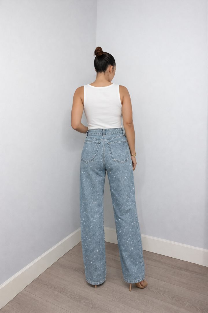 Sanay | Women's High-Waist Jeans with Glitter Accents