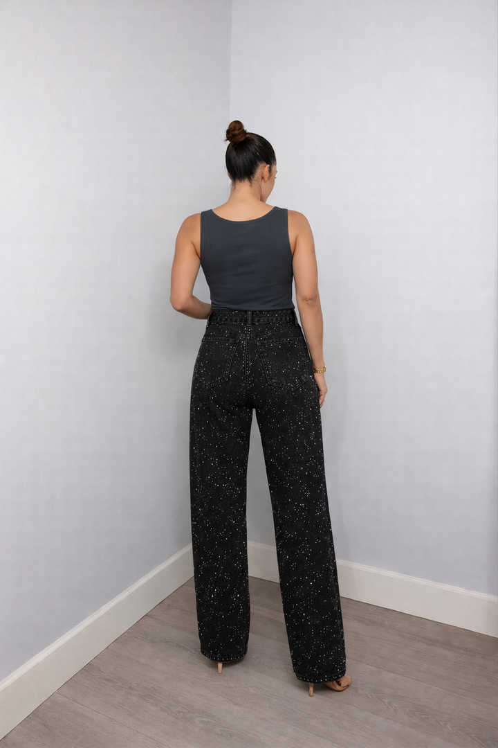 Sanay | Women's High-Waist Jeans with Glitter Accents