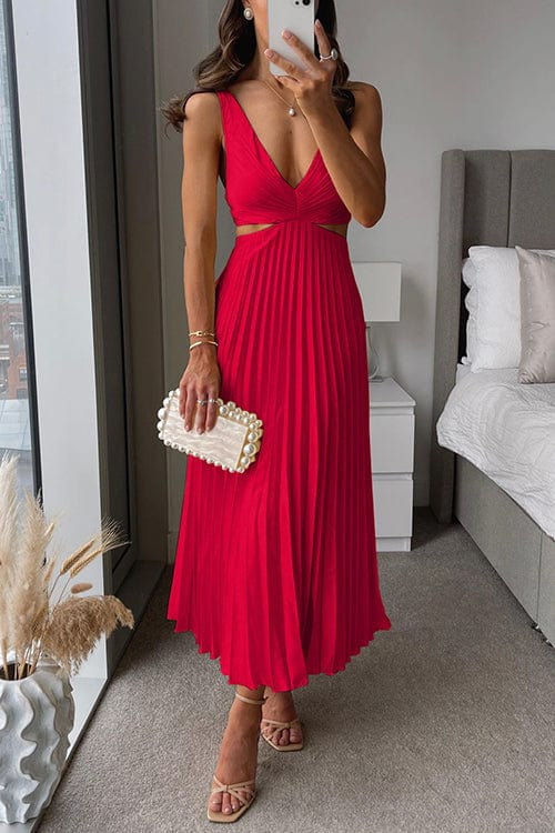 Sanne | Elegant Pleated Midi Dress Red