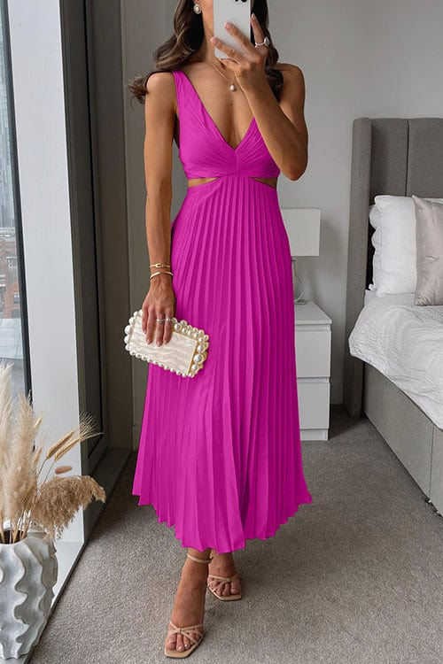 Sanne | Elegant Pleated Midi Dress Pink