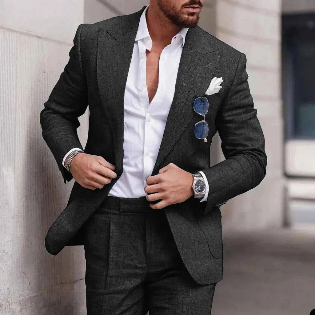 Men's Classic Two-Piece Tailored Suit Black