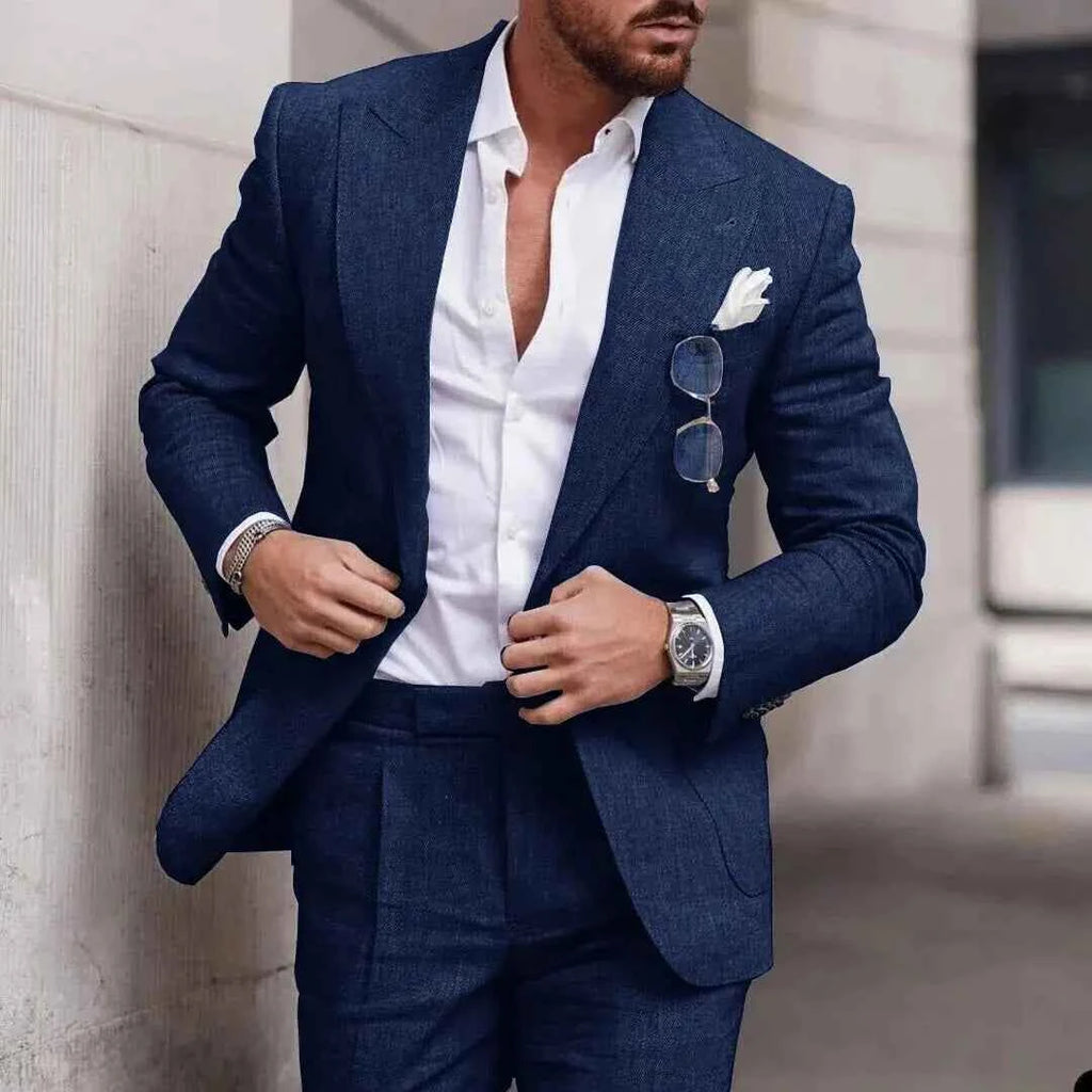 Men's Classic Two-Piece Tailored Suit Dark Blue
