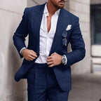 Men's Classic Two-Piece Tailored Suit Dark Blue