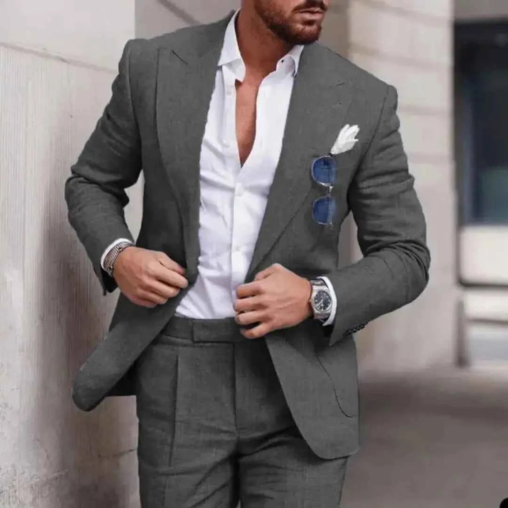 Men's Classic Two-Piece Tailored Suit Dark Gray