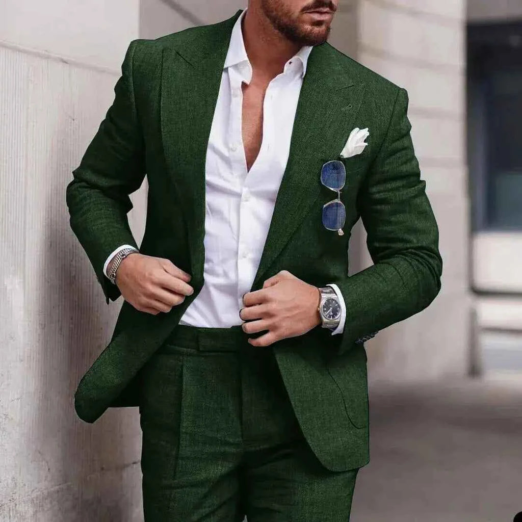 Men's Classic Two-Piece Tailored Suit Dark Green