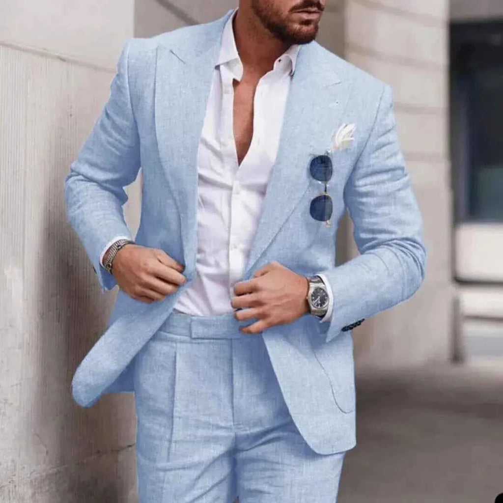 Men's Classic Two-Piece Tailored Suit Sky Blue