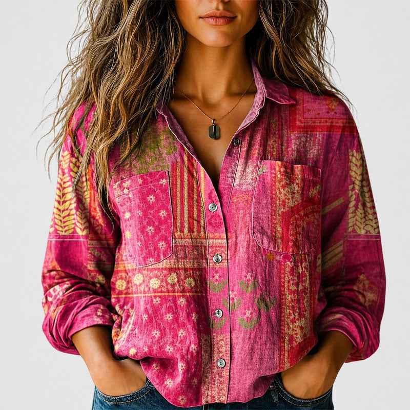 Women's Boho Print Button-Front Shirt