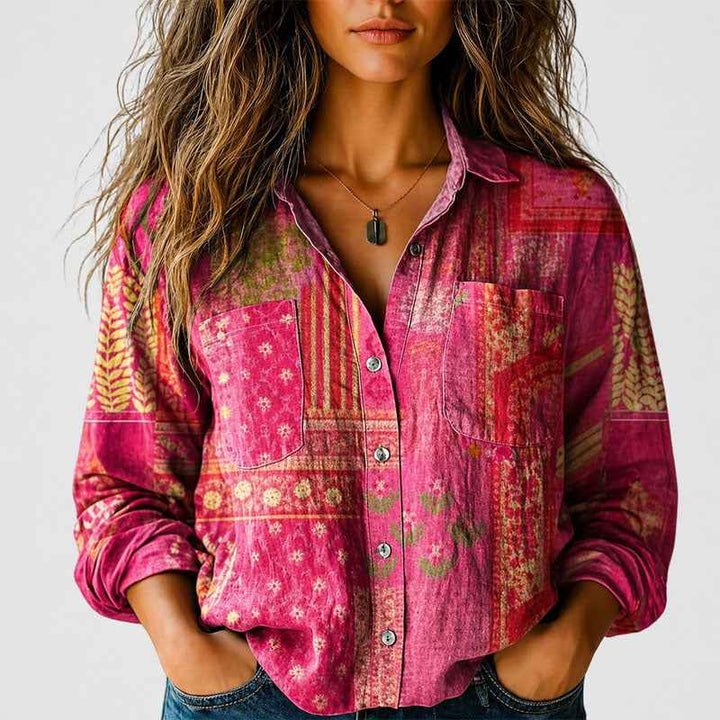 Women's Boho Print Button-Front Shirt