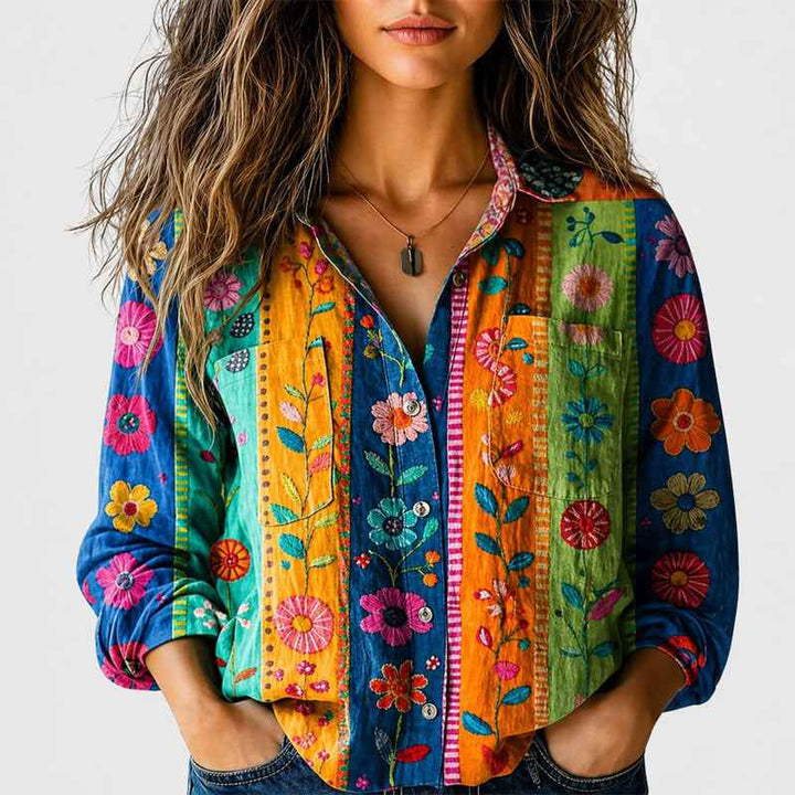 Women's Boho Print Button-Front Shirt