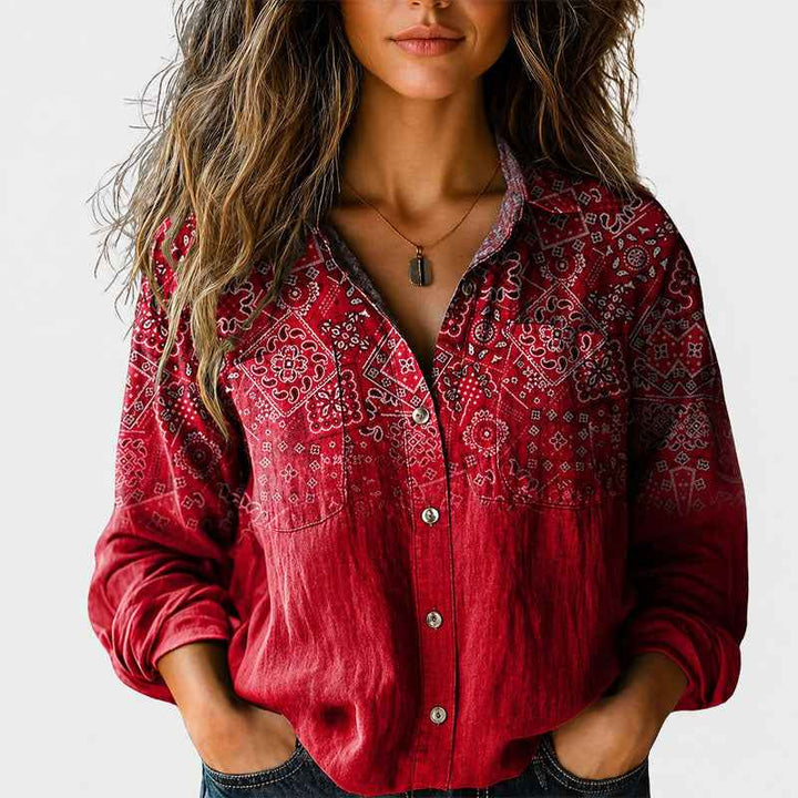Women's Boho Print Button-Front Shirt