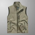 Men's Polyester Sleeveless Stand Collar Waterproof Vest Khaki