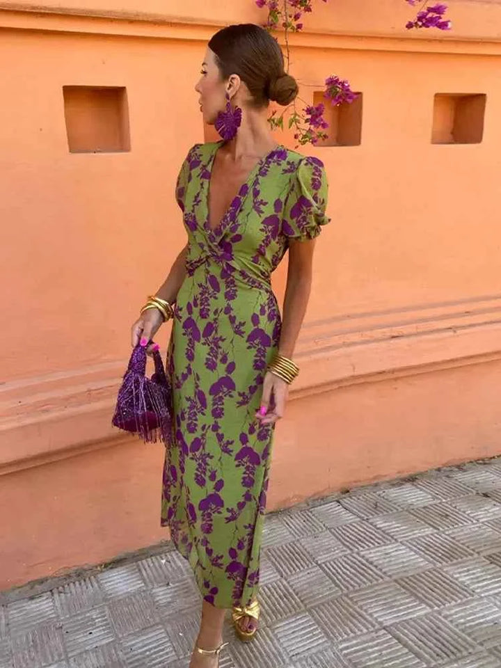 Women's Floral Print V-Neck Dress