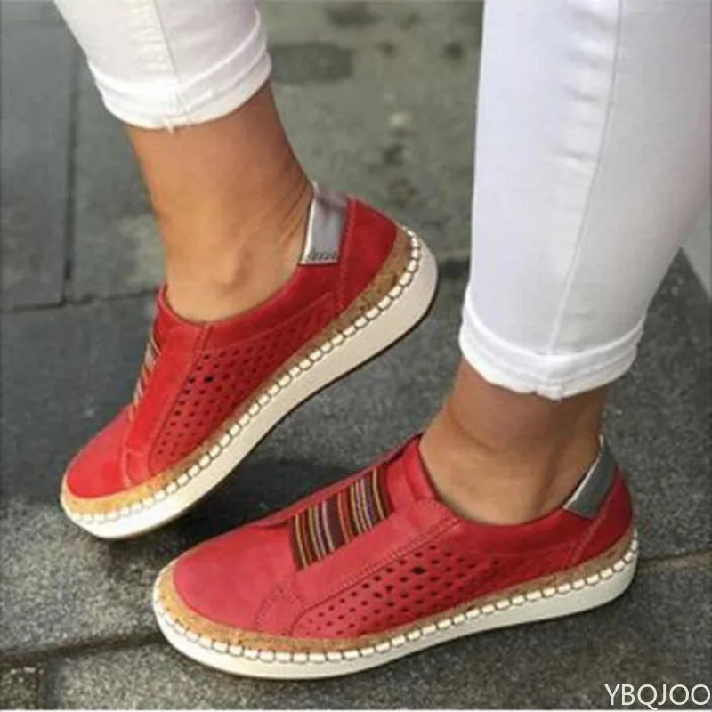 Hollow Flat Slip-On Casual Flats Shoe Women Red