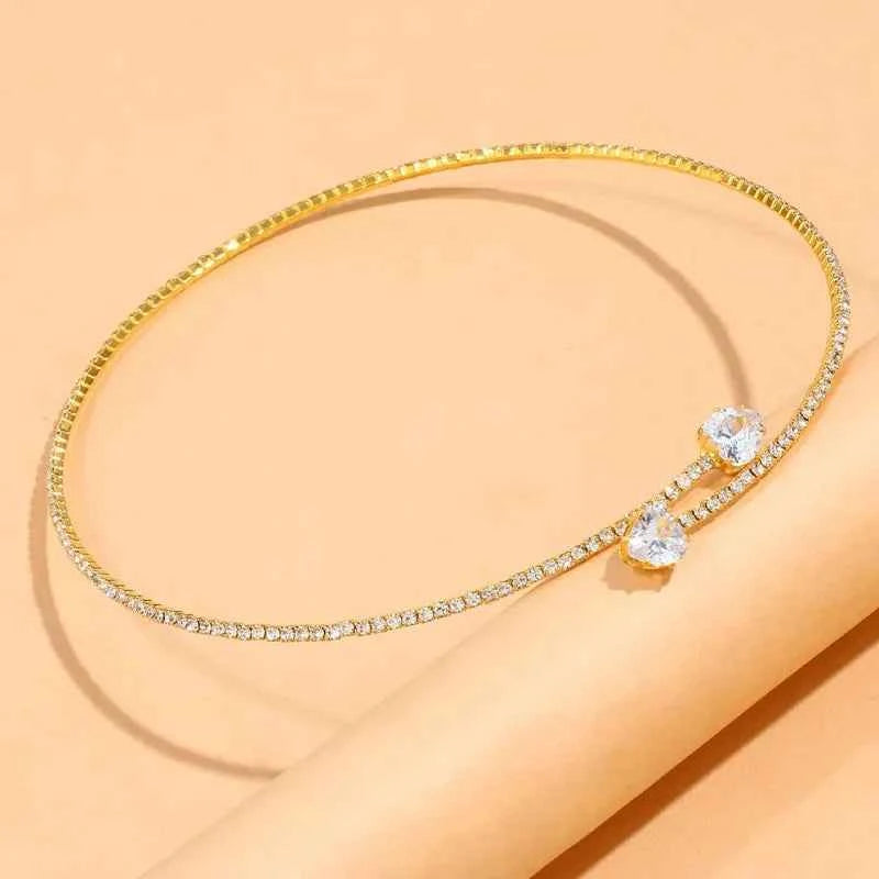 Structured Rhinestone Heart Choker Necklace
