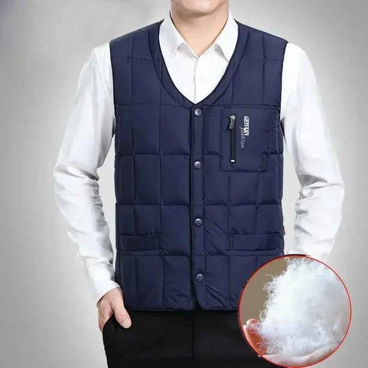 Men's Lightweight Down Vest - V Neck, Polyester Winter Jacket
